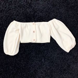 Crop button 3/4 sleeve blouse top| Small
